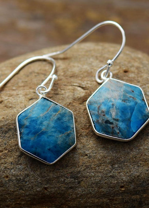 Boho Earrings, Dangle Earrings, Blue Apatite